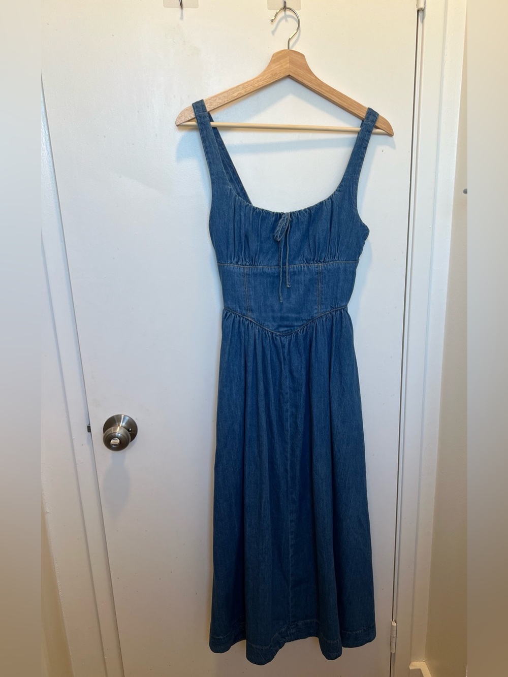 Reformation Blue Sleeveless Midi Dress with Tie Neck - Picture 3 of 4